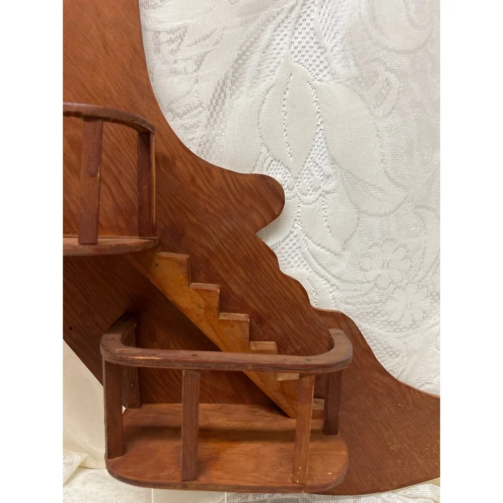 Vintage Man in the Moon Wooden Wall Shelf Folk Art Crescent Celestial Trinket